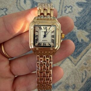 Panthere Classic Rectangle Stainless Steel Gold Watch